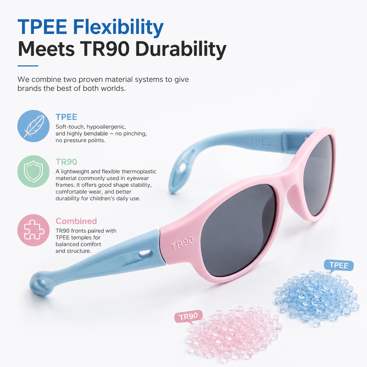 Close-up of TPEE and TR90 frame material texture