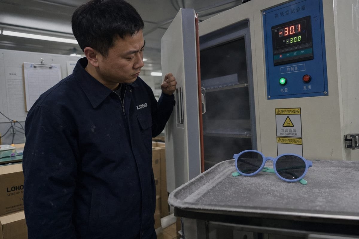 Hinge-less flexible frame design eliminating sharp shards and pinch points for child eye safety (ID#4)