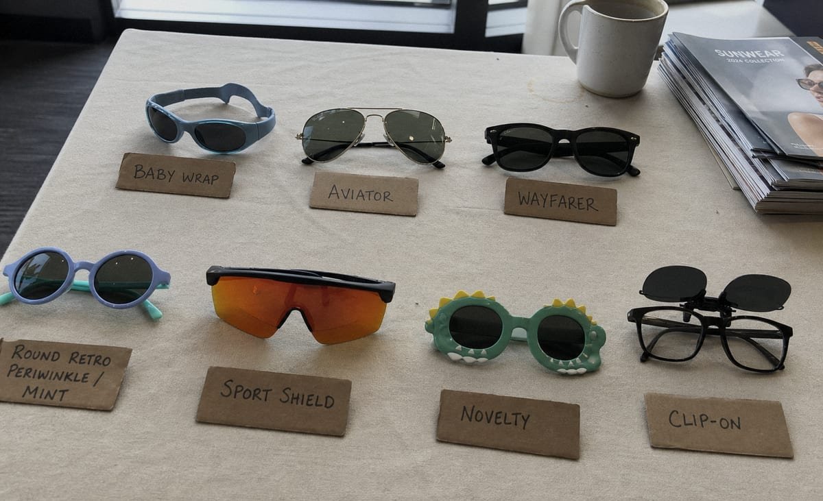 Age-appropriate sunglasses styles matched for babies, toddlers, and school-age children (ID#4)