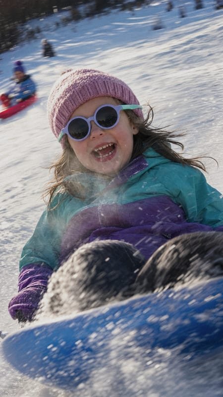 Grippy TPEE frames and rubberized tips keep kids' sunglasses secure while skiing (ID#3)