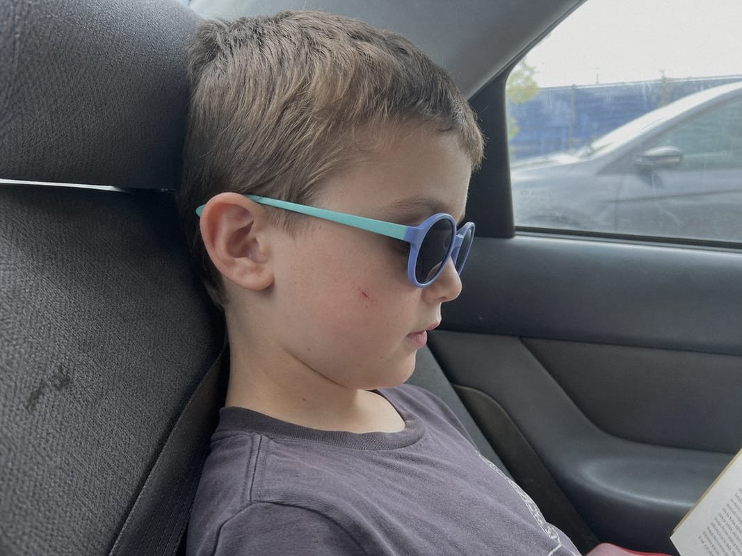 Comfortable Car Ride Sunglasses Comfortable kids' sunglasses with flat temples and soft nose bridges for car rides (ID#2)