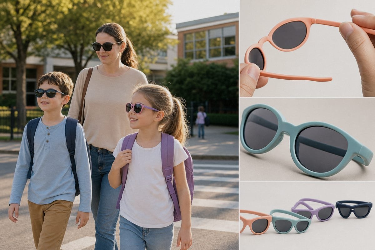 Kids wearing sunglasses during daily school commute for eye protection (ID#1)
