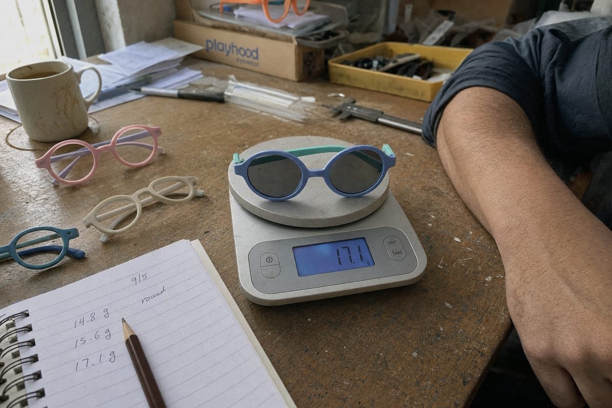 Ideal weight range guide for children's sunglasses in grams (ID#1)