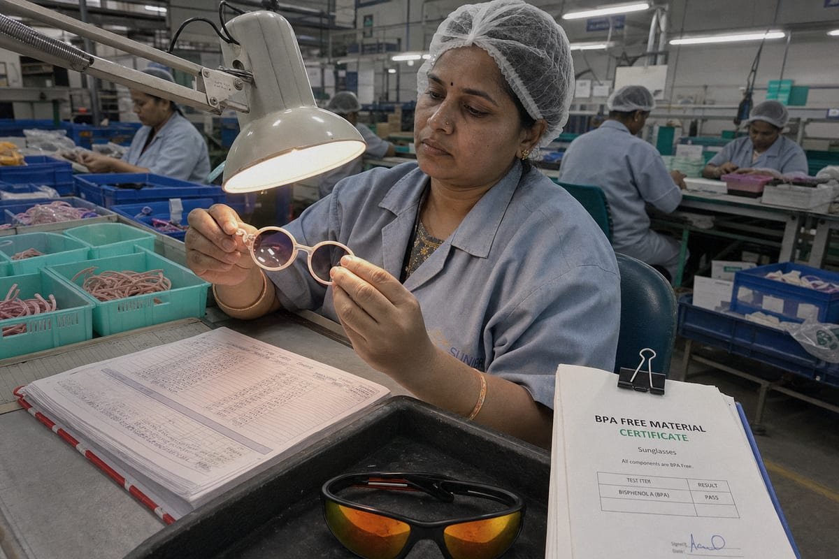Quality Control Standards Verifying quality control and durability standards for children's eyewear manufacturing (ID#4)
