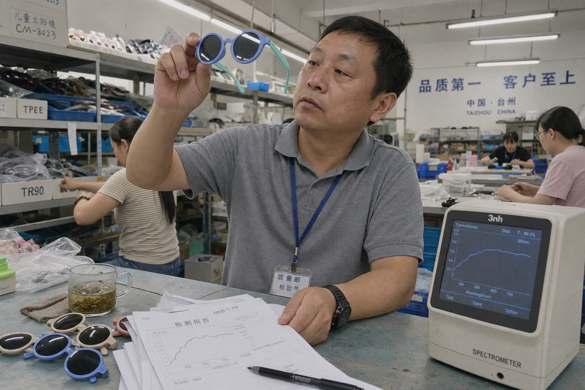 Verifying UV400 protection standards in kids sunglasses lenses (ID#1)