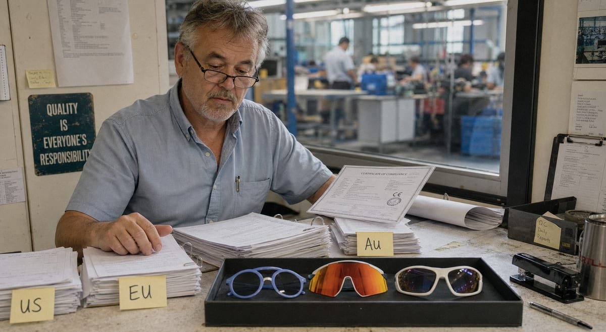 Sample vs Production QC Comparing sample testing and mass production quality control for eyewear manufacturing (ID#5)