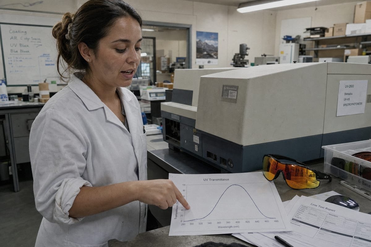 Verifying UV400 Lens Claims Spectrophotometer test report verifying UV400 lens claims against Australian standards (ID#3)