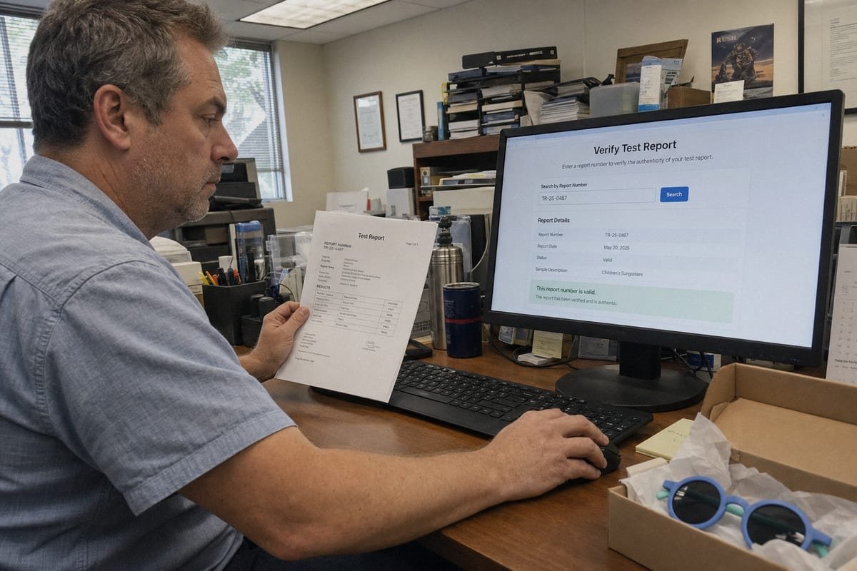 Cross-checking supplier test reports against official testing lab verification databases (ID#3)