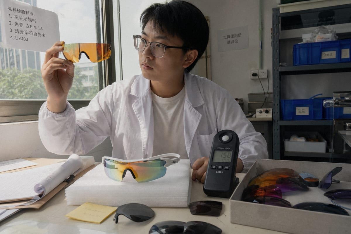 Quality control checks including CPSIA compliance and UV400 protection testing (ID#5)