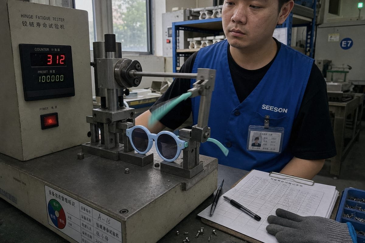 Frame Durability Testing Durability and flexibility testing of TPEE and TR90 frames through hinge fatigue and drop tests (ID#3)