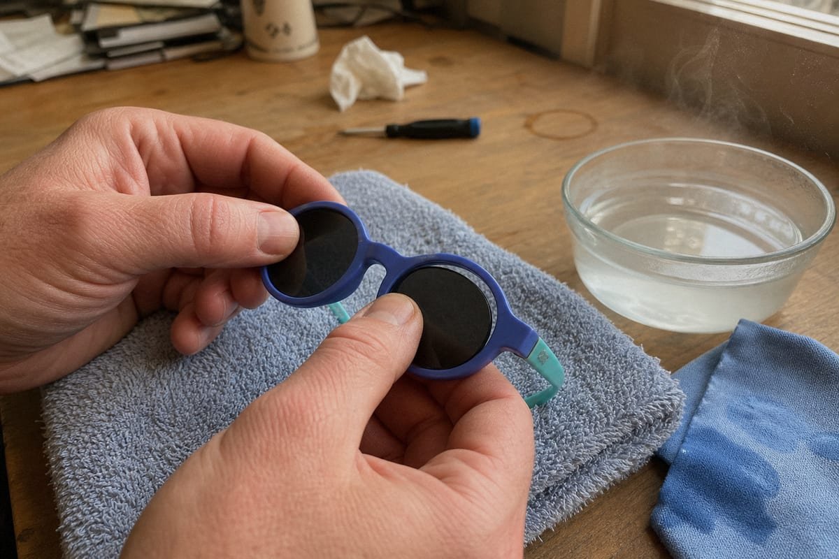 Step-by-step method to safely reinsert a loose sunglasses lens (ID#3)