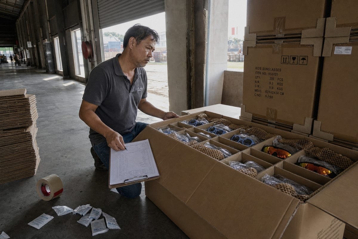 Choosing Safe Manufacturers Reliable manufacturer packing process ensuring safe delivery for bulk sunglasses orders (ID#5)