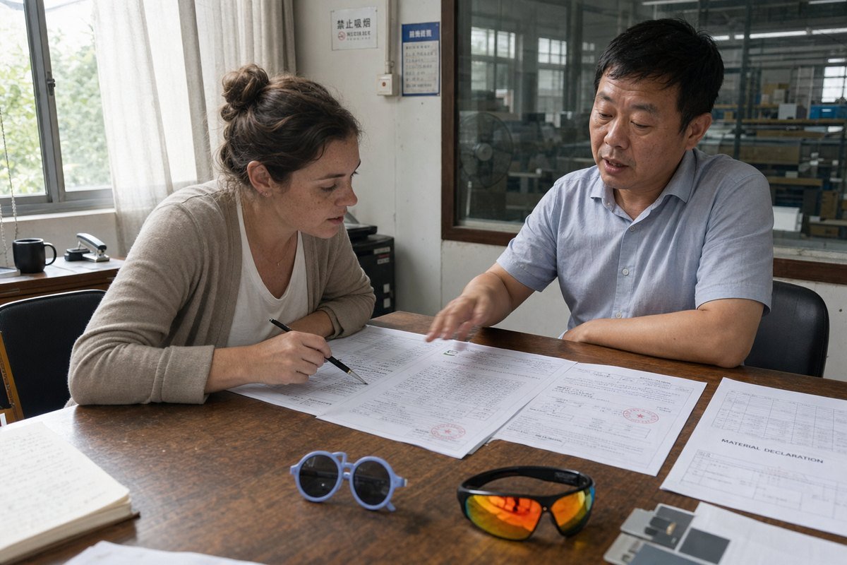 Supplier Safety Verification Verifying supplier documentation for hypoallergenic and safe eyewear materials (ID#3)