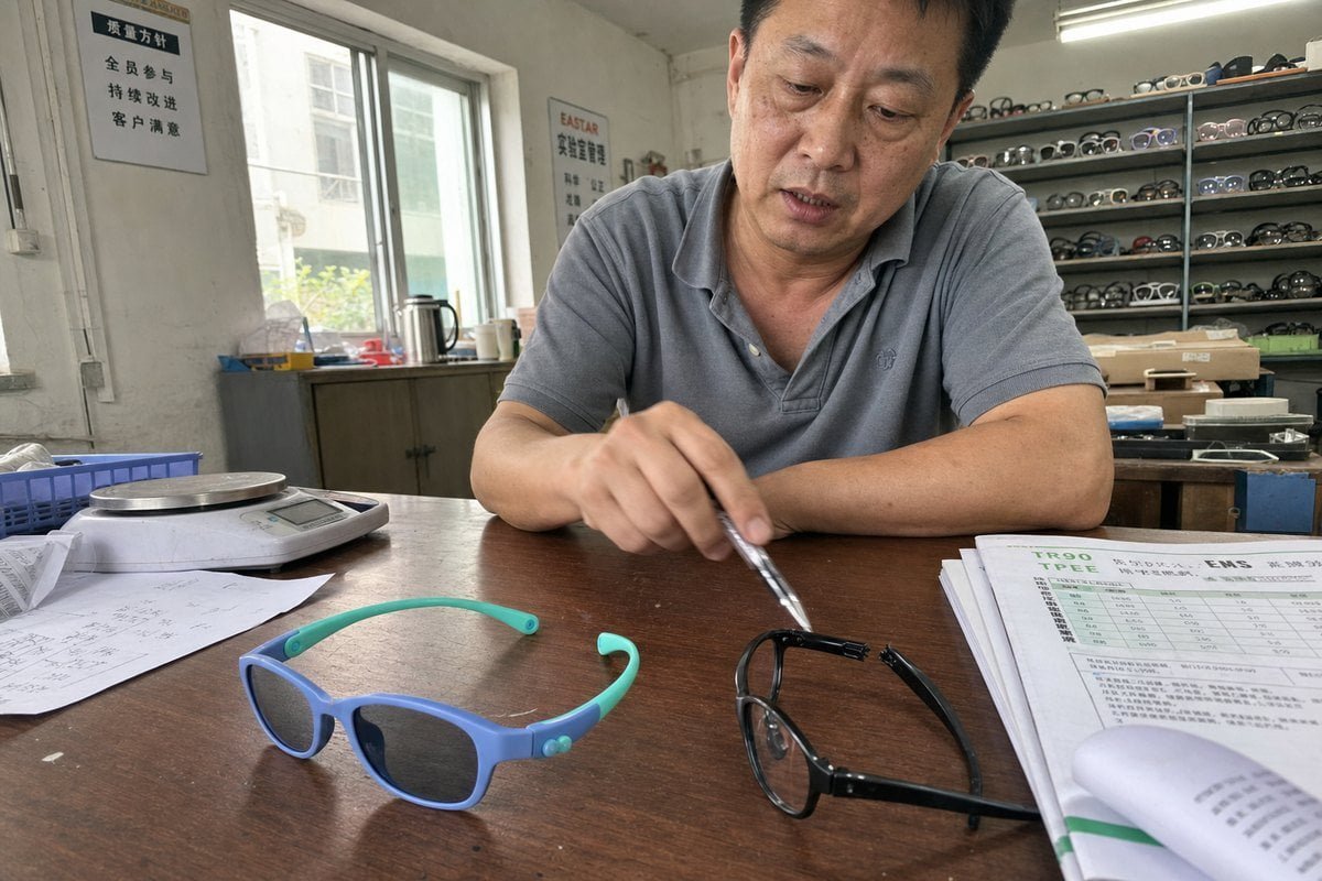 Comparison of high-end and budget kids' sunglasses frame materials and quality (ID#1)