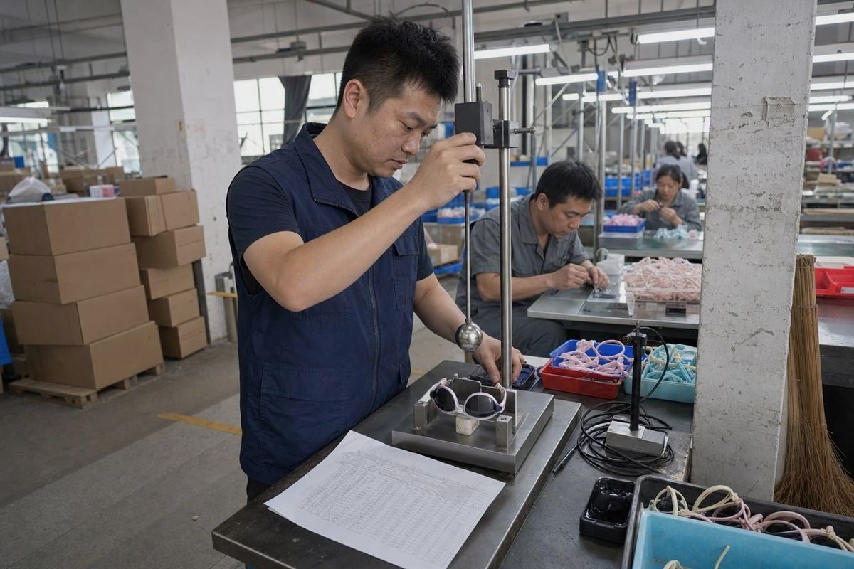 Pre-Shipment Impact Testing OKAY EYEWEAR's drop ball and frame flex testing process for verifying impact resistance (ID#3)