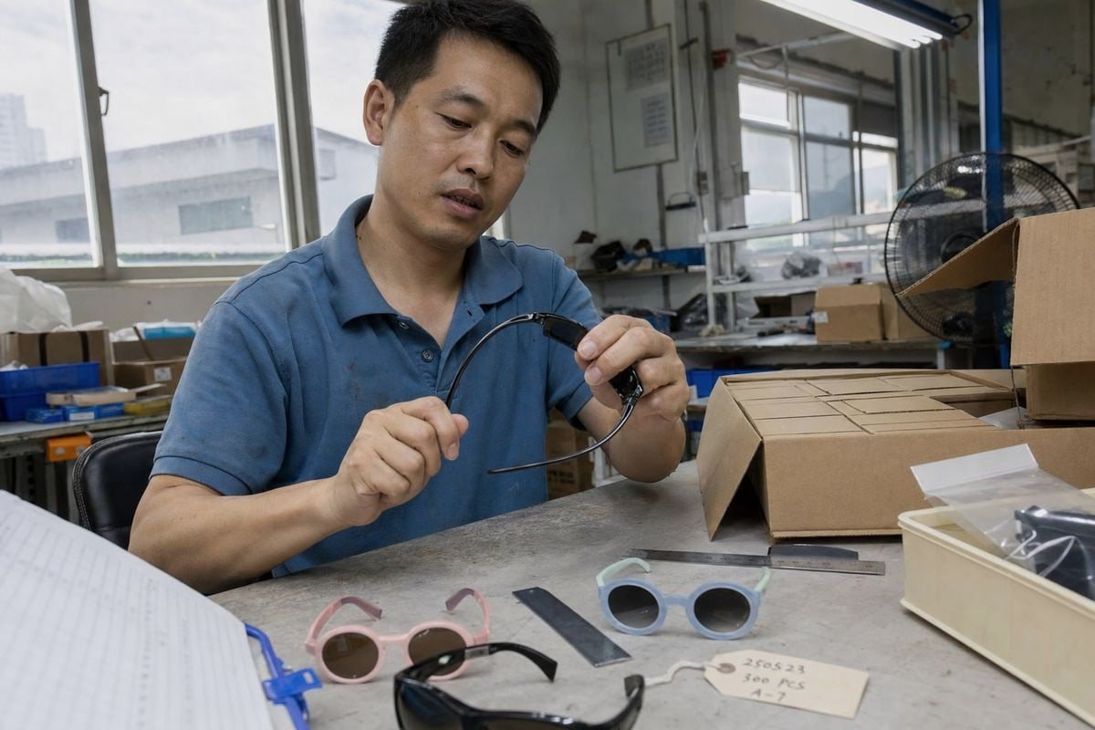TR90 Material Verification Testing TR90 frame flexibility to detect cheap plastic swaps by suppliers (ID#2)