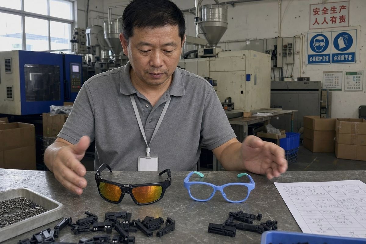 Foldable kids' sunglasses showing portability versus durability design trade-offs (ID#1)