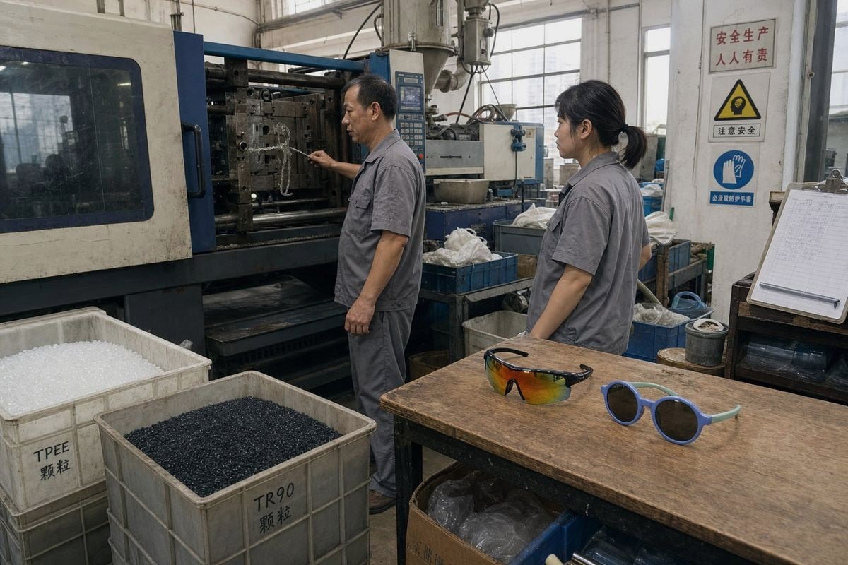 Identifying real factories versus trading companies for kids sunglasses sourcing (ID#1)