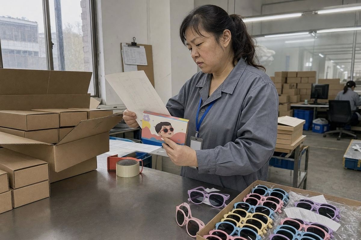 Preparing print files and packaging samples for kids sunglasses production (ID#1)