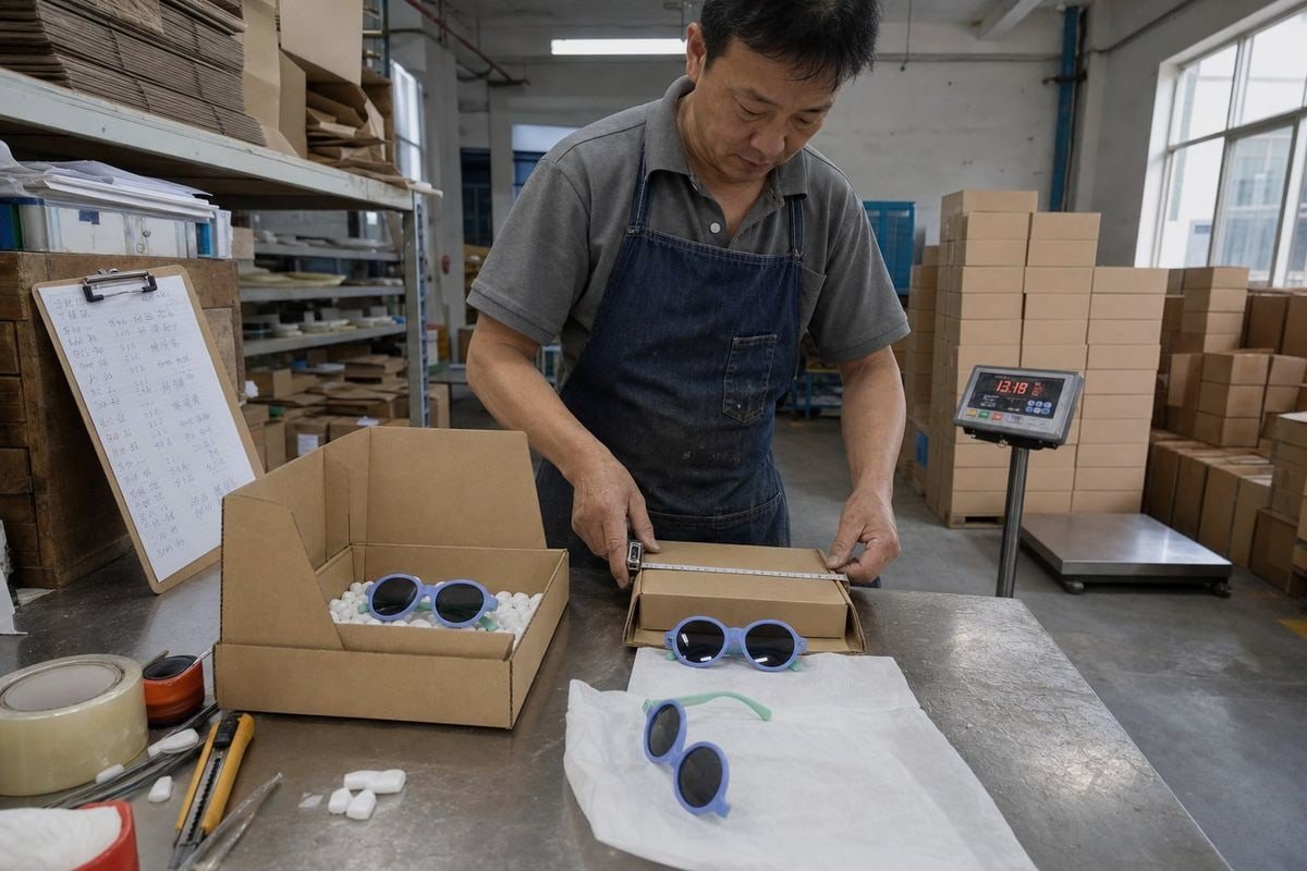 Optimized packaging design reducing shipping costs for kids sunglasses (ID#1)