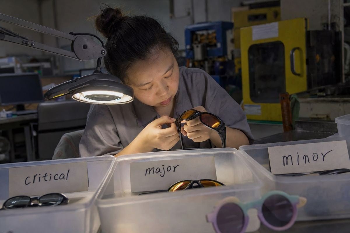 Production Quality Control Steps Confirming quality control checkpoints throughout kids' sunglasses production process (ID#4)