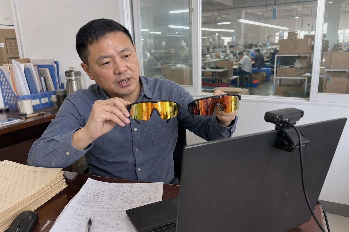 Supplier Transparency Signs Signs of supplier transparency during kids sunglasses production including timestamped videos and sample comparisons (ID#3)