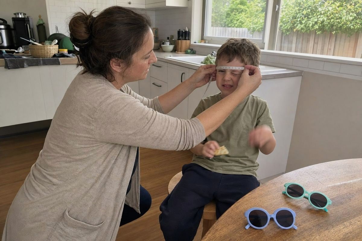 Measuring Face for Fit Measuring a child's face width and nose bridge for sunglasses fit (ID#2)