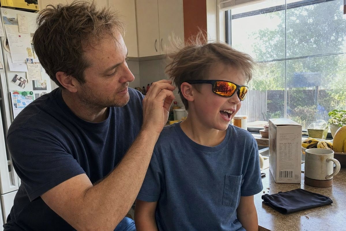 Fit and Comfort Guide Properly fitted kids sunglasses sitting level with centered pupils and no pressure points (ID#3)
