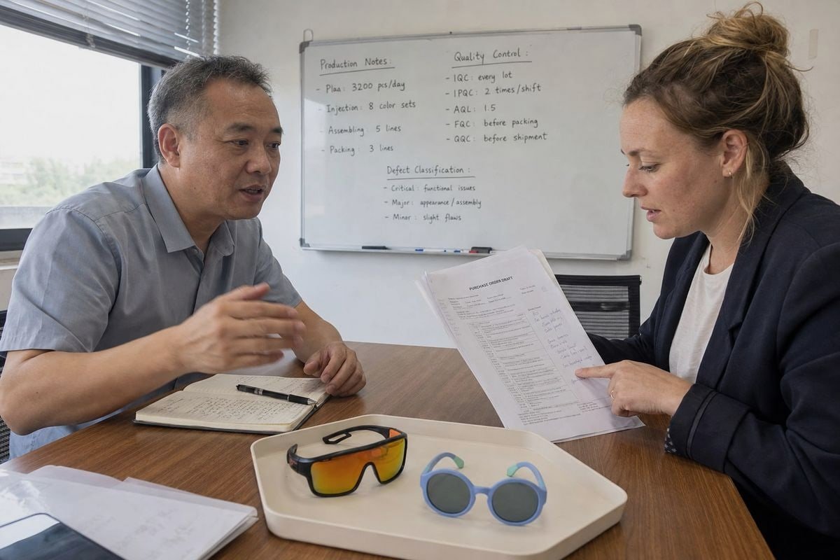 Negotiating defective product terms with kids' sunglasses suppliers effectively (ID#1)