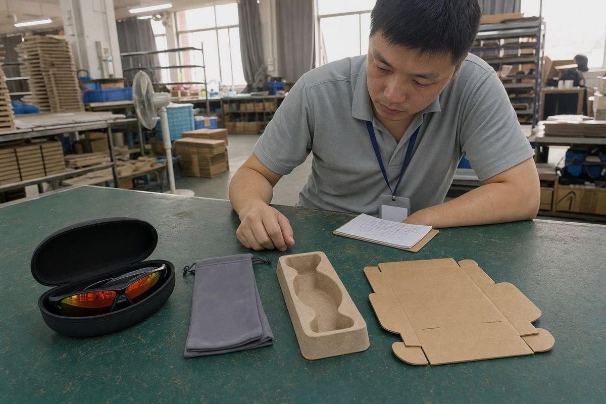 Protective packaging materials like EVA cases and foam inserts for TR90 lenses (ID#2)