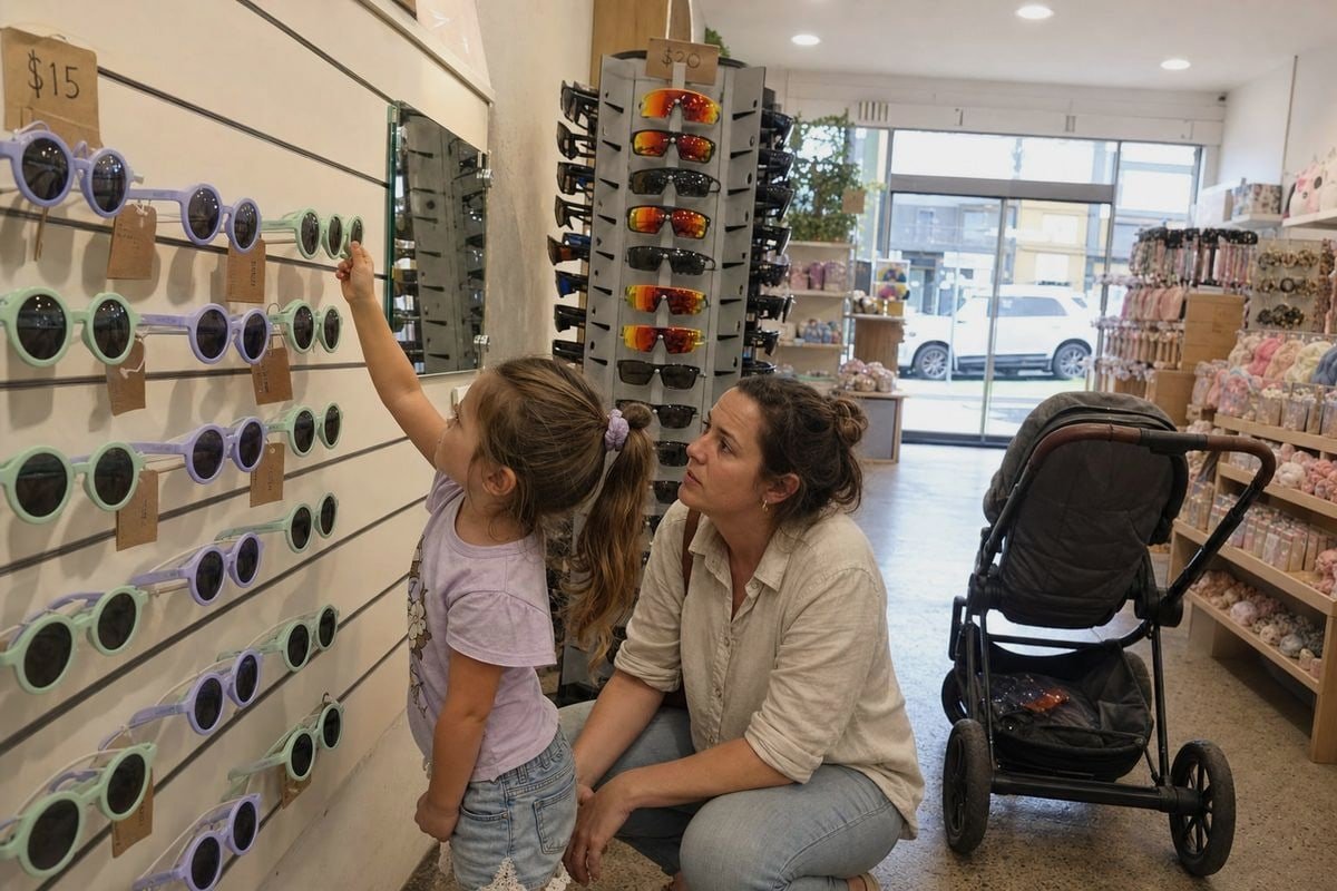 Kids' sunglasses display options sized for different retail store dimensions (ID#1)