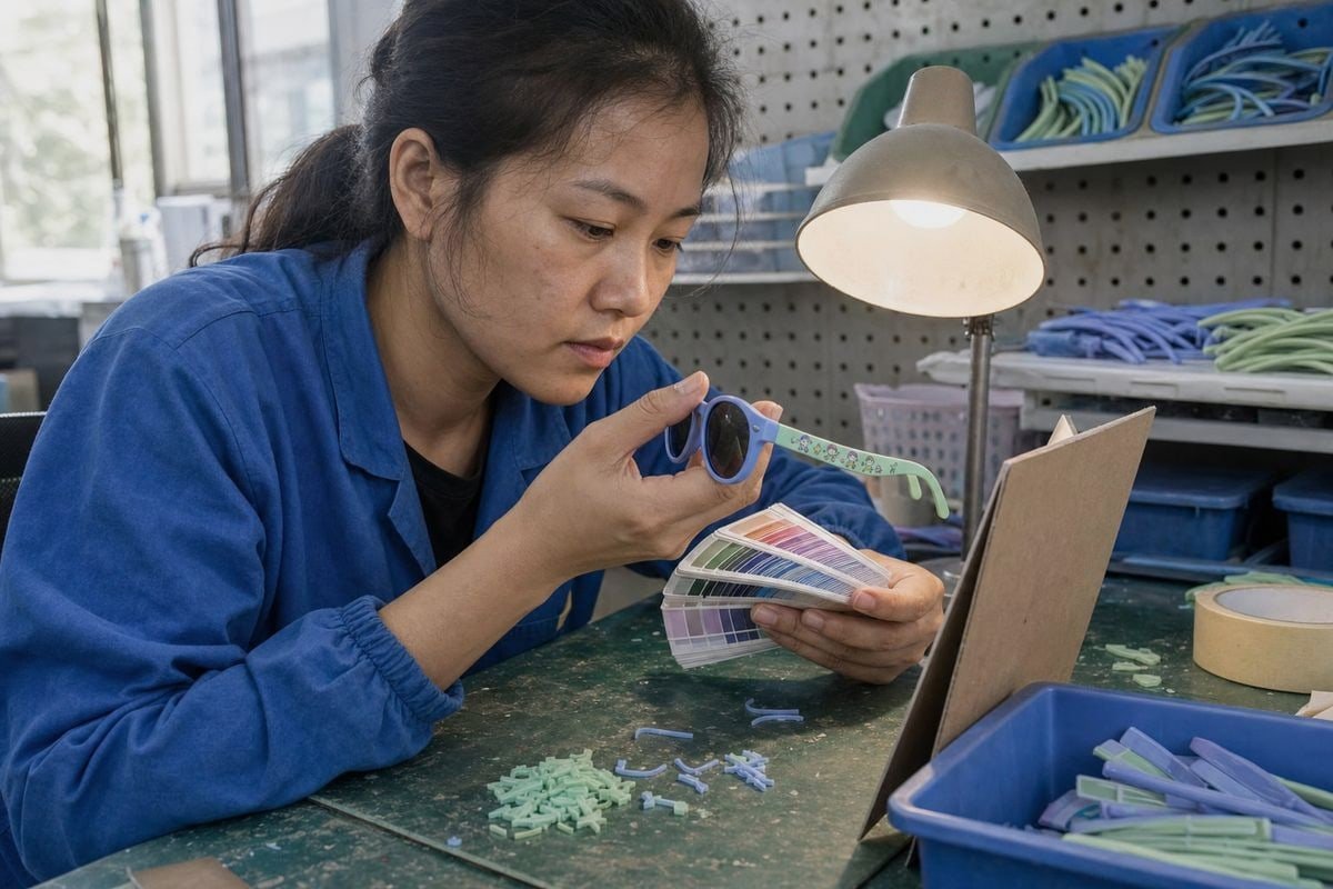 Sample Preparation Requirements Preparing licensed kids sunglasses samples with correct artwork, Pantone codes, and child-safe frames (ID#2)