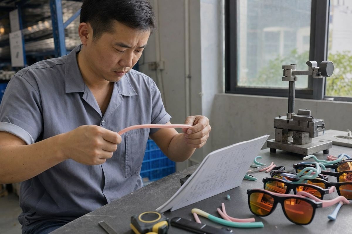 Testing kids' sunglasses samples for fit, UV400 protection, durability, and safety compliance (ID#5)