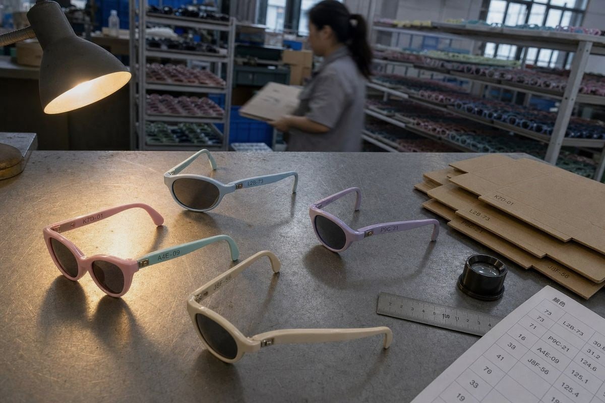 Batch code location on kids' sunglasses temple arm and bridge for origin tracing (ID#2)