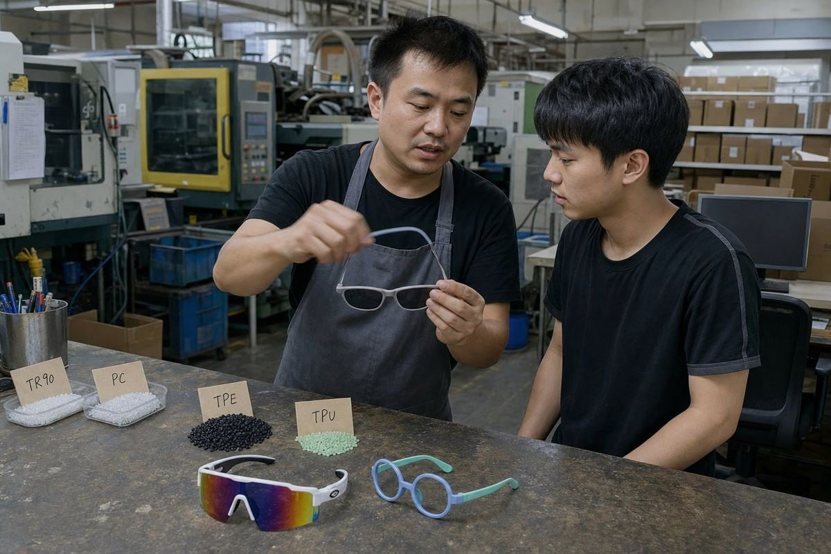 Frame Material Properties Comparison of TR90 and TPEE frame materials for kids' sunglasses sales training (ID#3)