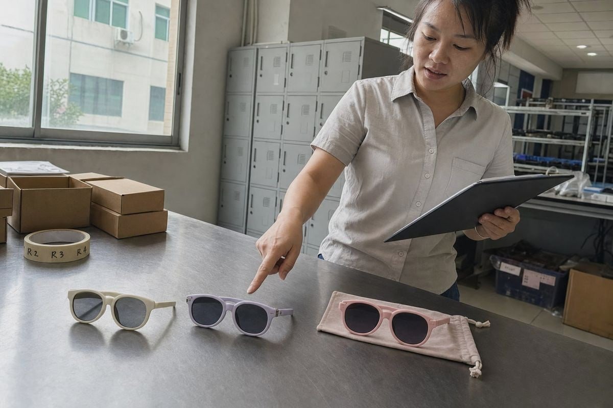 Two to three sample rounds needed before committing to a bulk sunglasses order (ID#3)