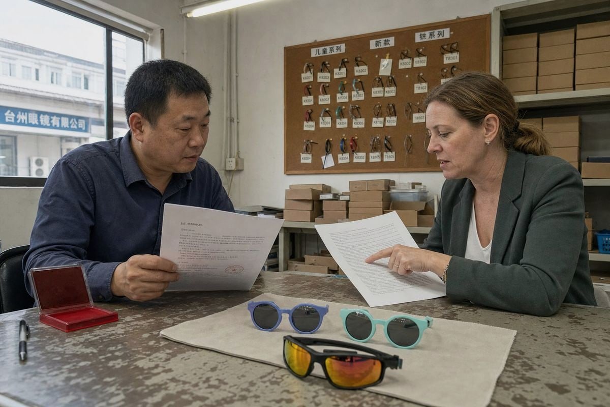 Negotiating exclusive rights for co-branded kids sunglasses with China suppliers (ID#1)