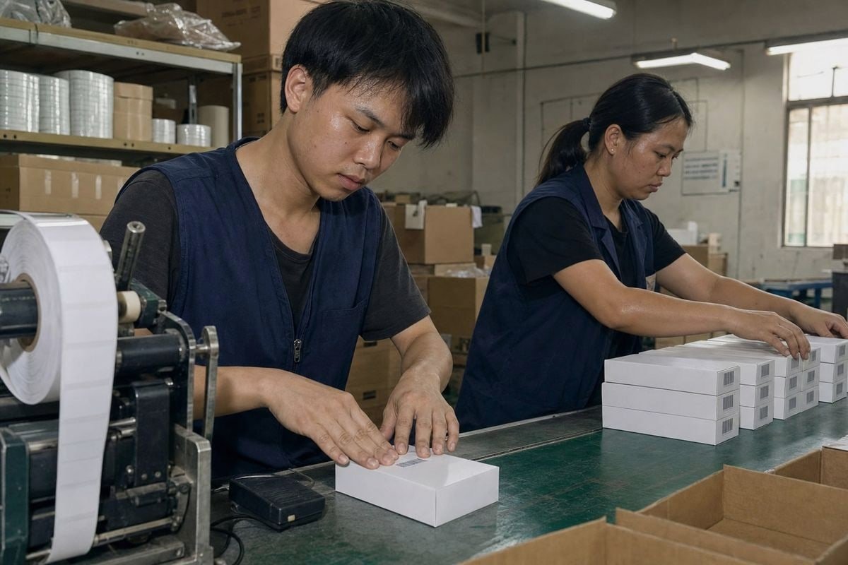 Barcode Printing Methods Chinese manufacturer printing GS1 or custom barcodes directly onto sunglasses packaging (ID#3)