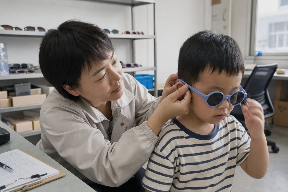 Checking frame fit for comfort and safety on a child's face (ID#3)