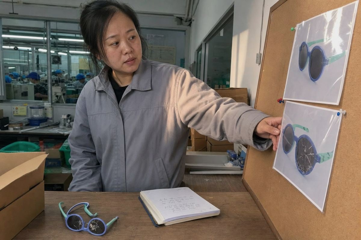 Preventing Damage Returns Quality control steps to prevent future damage returns in kids' sunglasses production (ID#5)