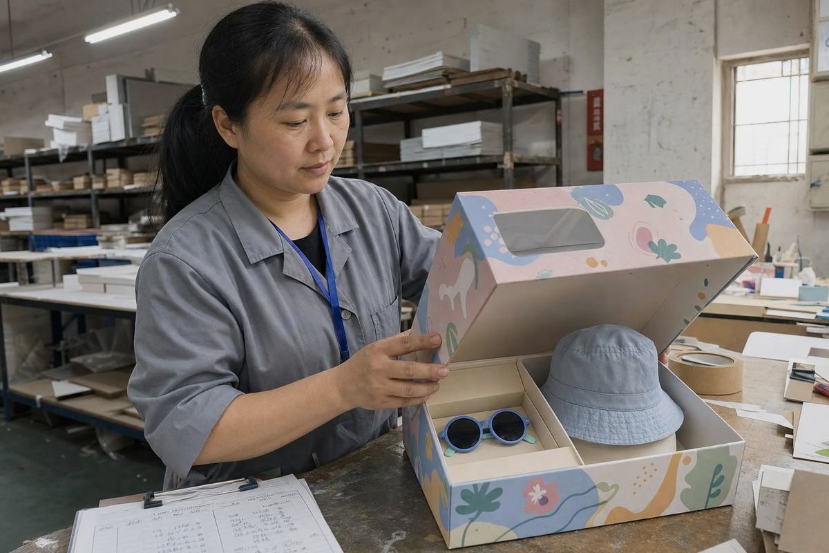 Combo gift box design for kids' sunglasses and sun hat set (ID#1)