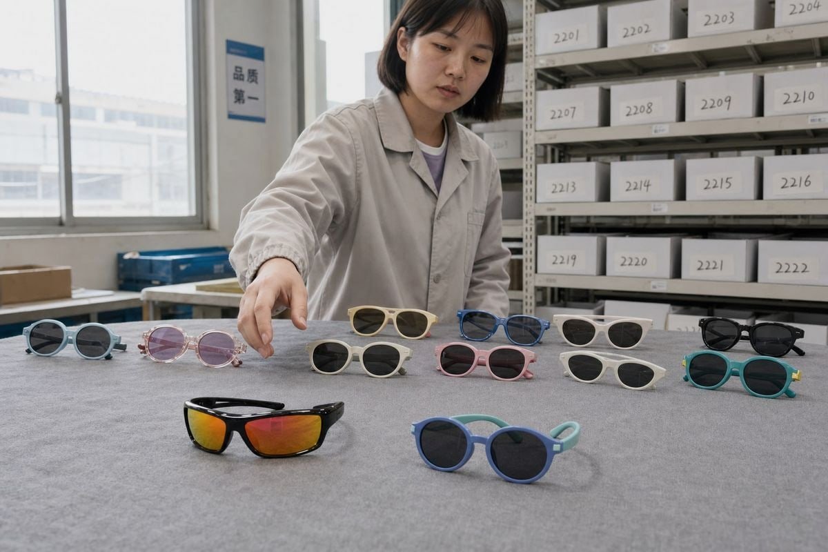 Quality and safety checks on sunglasses before shipping to creators (ID#5)
