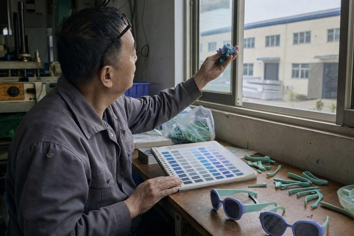 Verifying supplier temple colors match brand standards using Pantone codes and Delta E testing (ID#2)