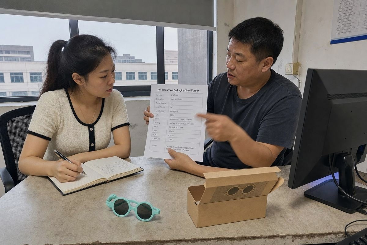 Working with manufacturers to print accurate distributor details on sunglasses packaging (ID#3)