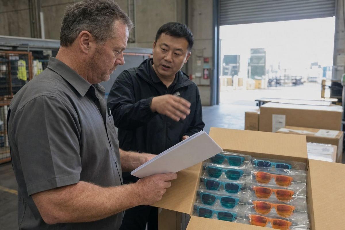 Purchase Agreement Testing Clauses Purchase agreement clauses ensuring test reports match every sunglasses shipment (ID#5)