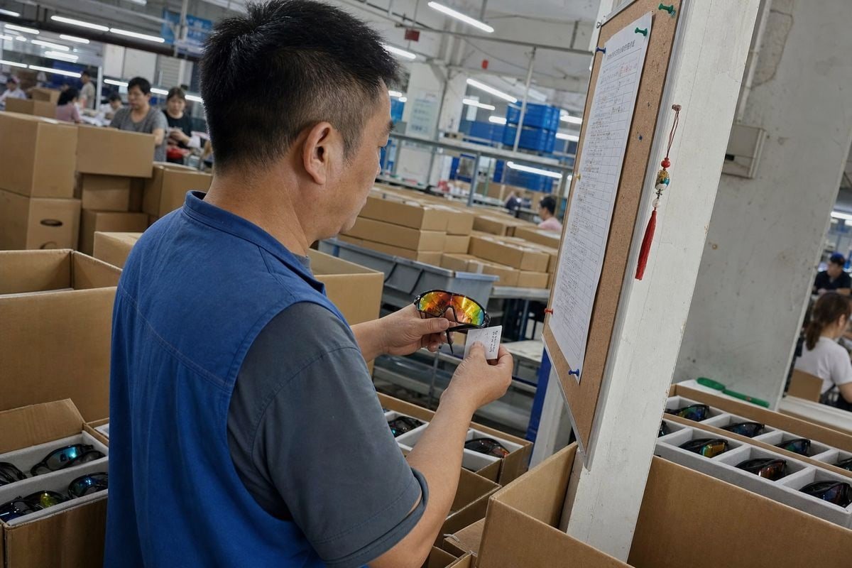 Manufacturer Compliance Support Manufacturer preparing compliant swing tags and lens testing documentation before shipping (ID#4)