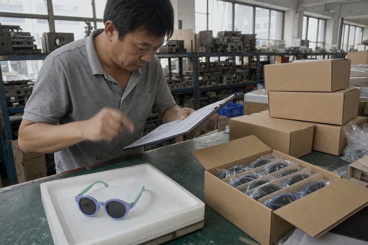 Comparing pre-production samples and final inspection to prevent kids' sunglasses defects (ID#1)