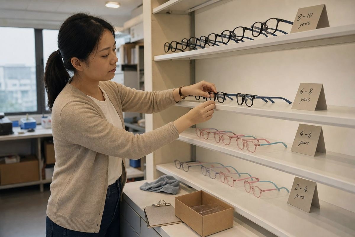 Recommended size range for a first bulk order of kids optical frames (ID#4)