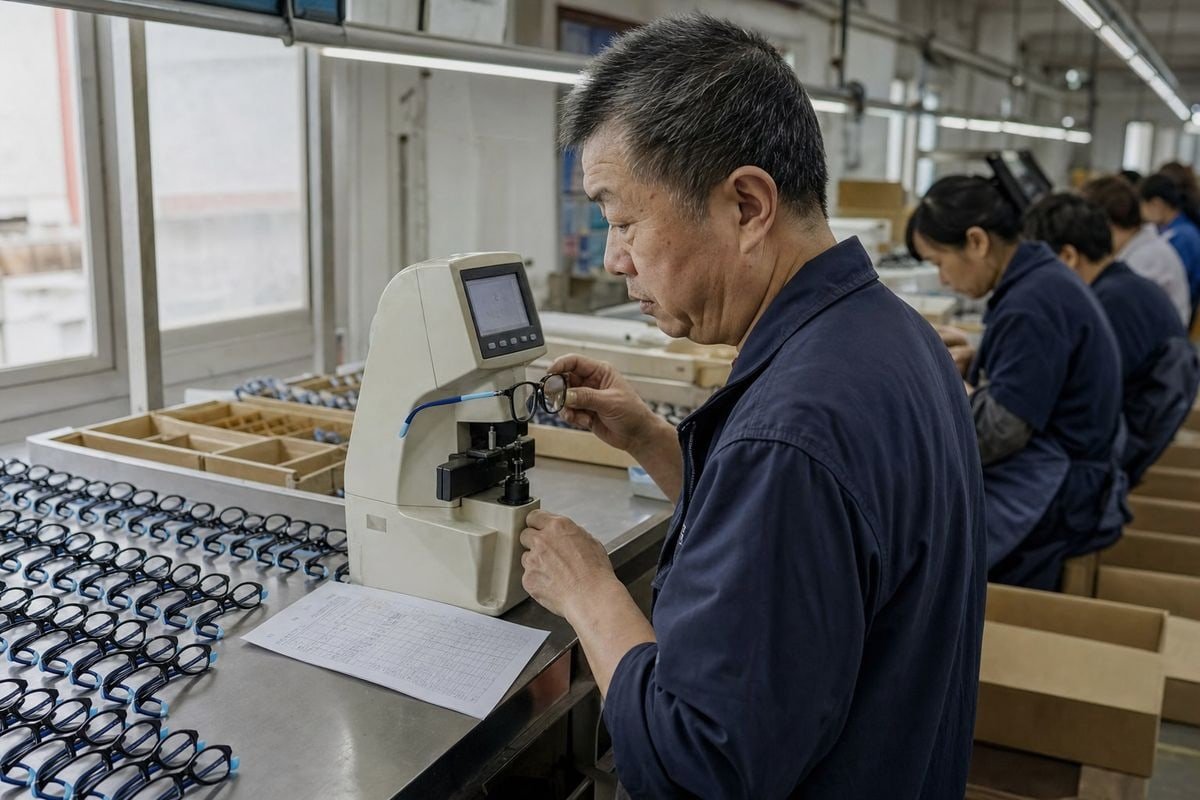 Bulk Order Accuracy Checks Verifying optical center accuracy with golden samples and lensmeter before bulk approval (ID#4)