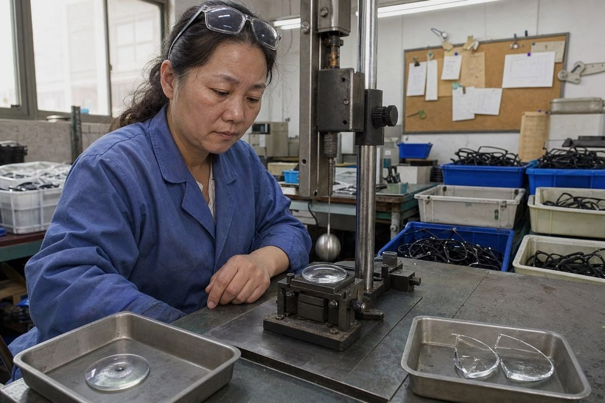 Polycarbonate vs Resin Safety Polycarbonate lens bending under impact versus brittle resin lens cracking (ID#2)